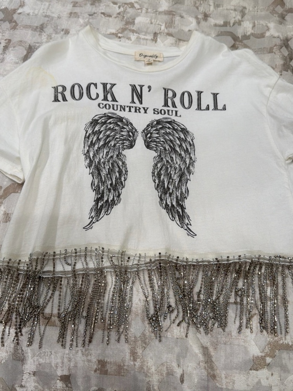 White 'Rock N' Roll' Angel Wing Fringe Tee - Kids